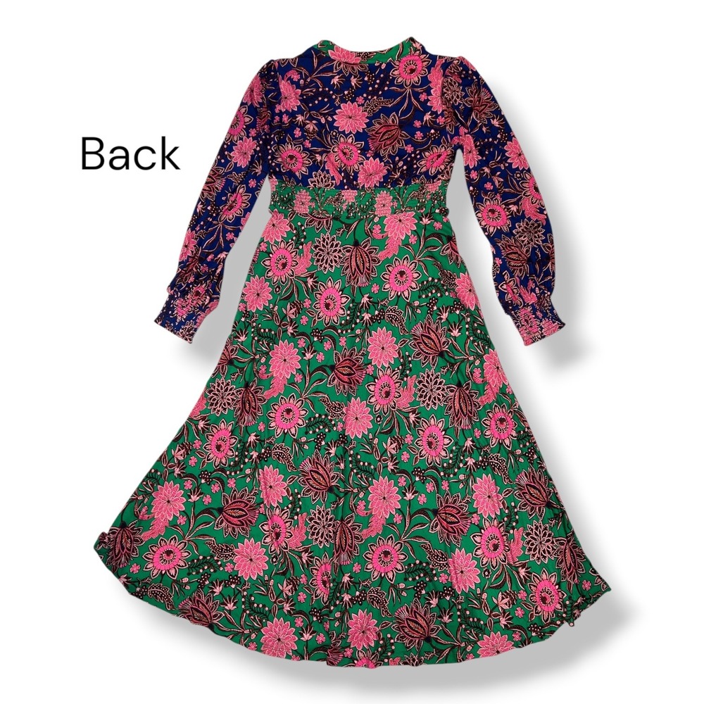 Boden Ivy Smocked Boho Midi Dress 6 Floral Green Pink Cottagecore Long Sleeve - Picture 3 of 9